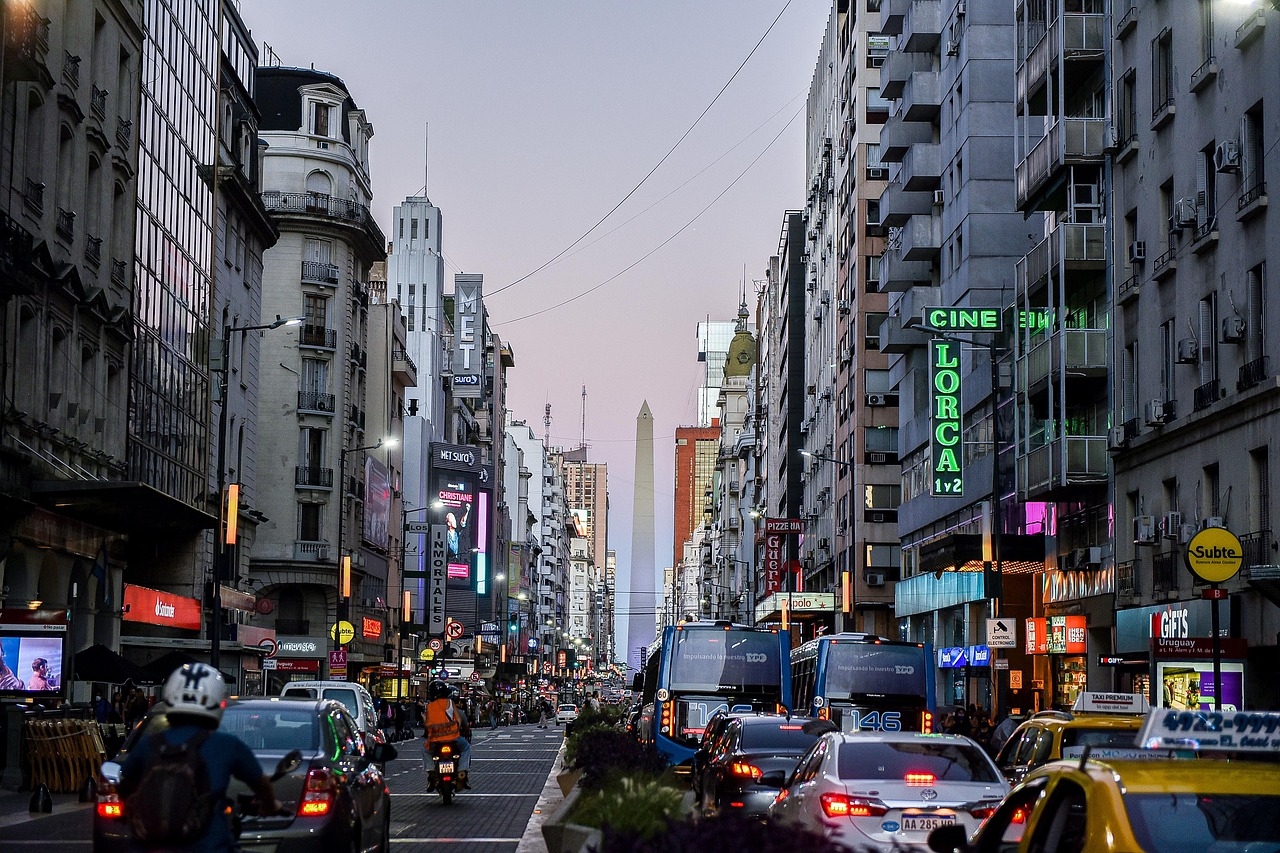 Traffic on a busy street in Buenos Aires, Argentina